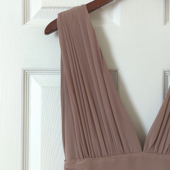 Lulus Heavenly Hues Sleeveless Plunging V-Neck High Slit A-Line Maxi Dress Taupe - Picture 4 of 16